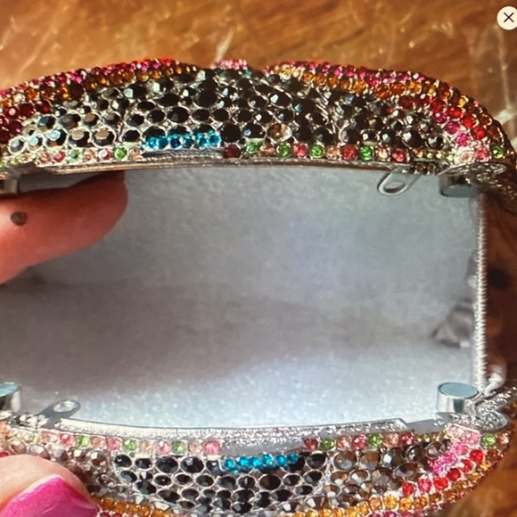 Bejeweled Owl Fancy Dinner Bag - Multi Colored Gemstone Owls Face - New Silk Box - Picture 4 of 12